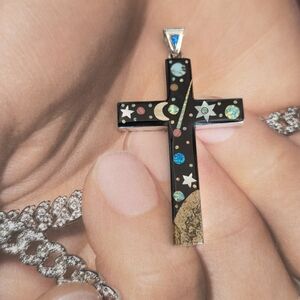 Galaxy Black Cross Pendant Made In New Mexico ( Signed)